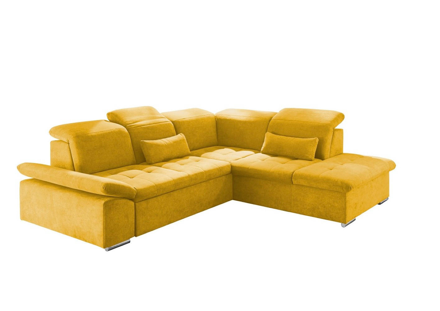 ECKSOFA mit Schlaffunktion mit Bettkasten und verstellbaren Kopf- und Rückenlehnen - Chromfarben/Gelb, Textil (240/276cm) - ed exciting design