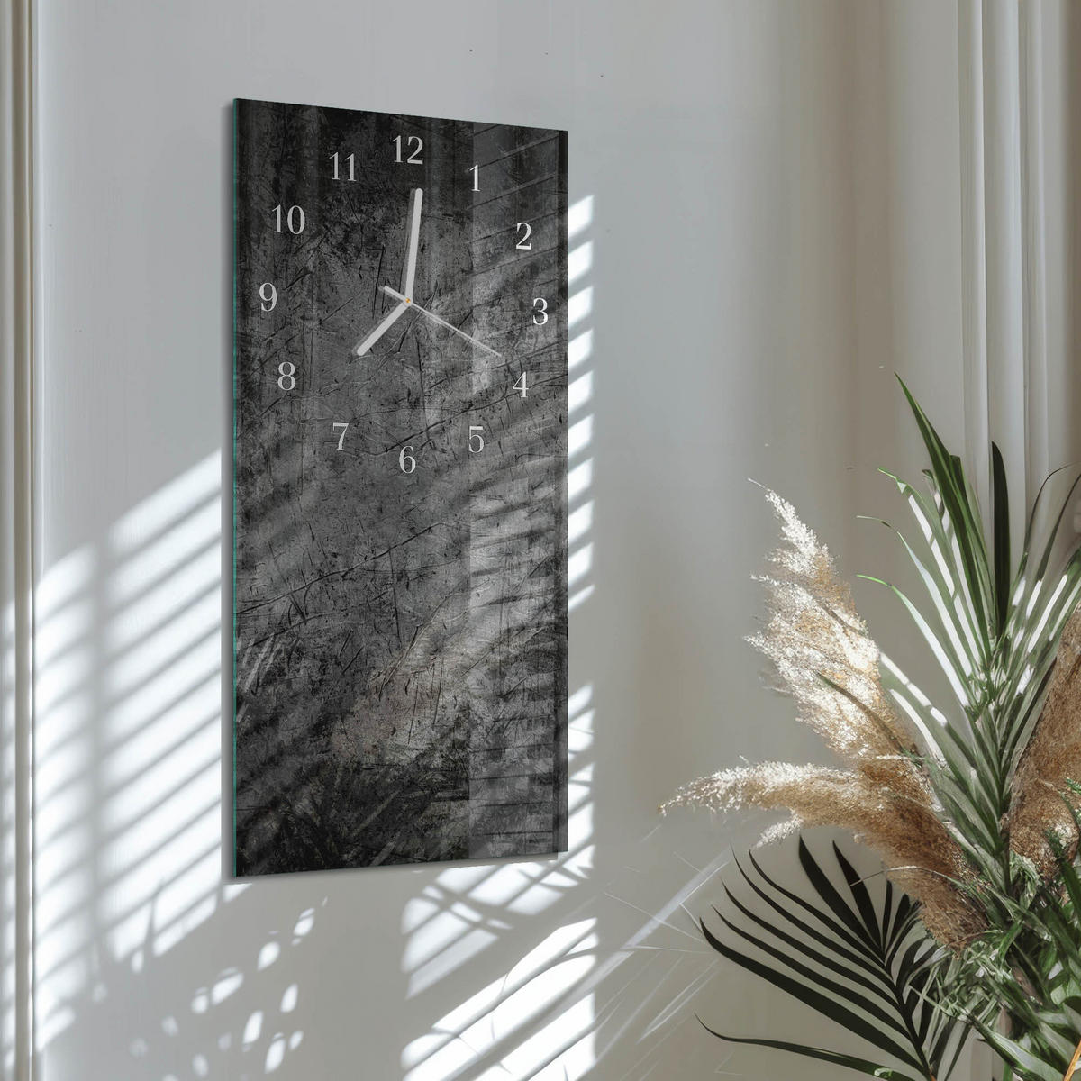 WANDUHR 30x60 cm - Rosenblätter - Schwarz, Glas (30/60/0.4cm) - TULUP