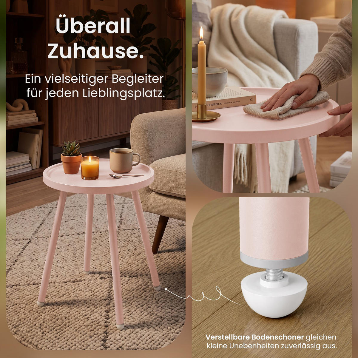 BEISTELLTISCH rund 40 cm Kunststoff Rosa - Rosa, Kunststoff/Metall (40/40/45cm) - CLP
