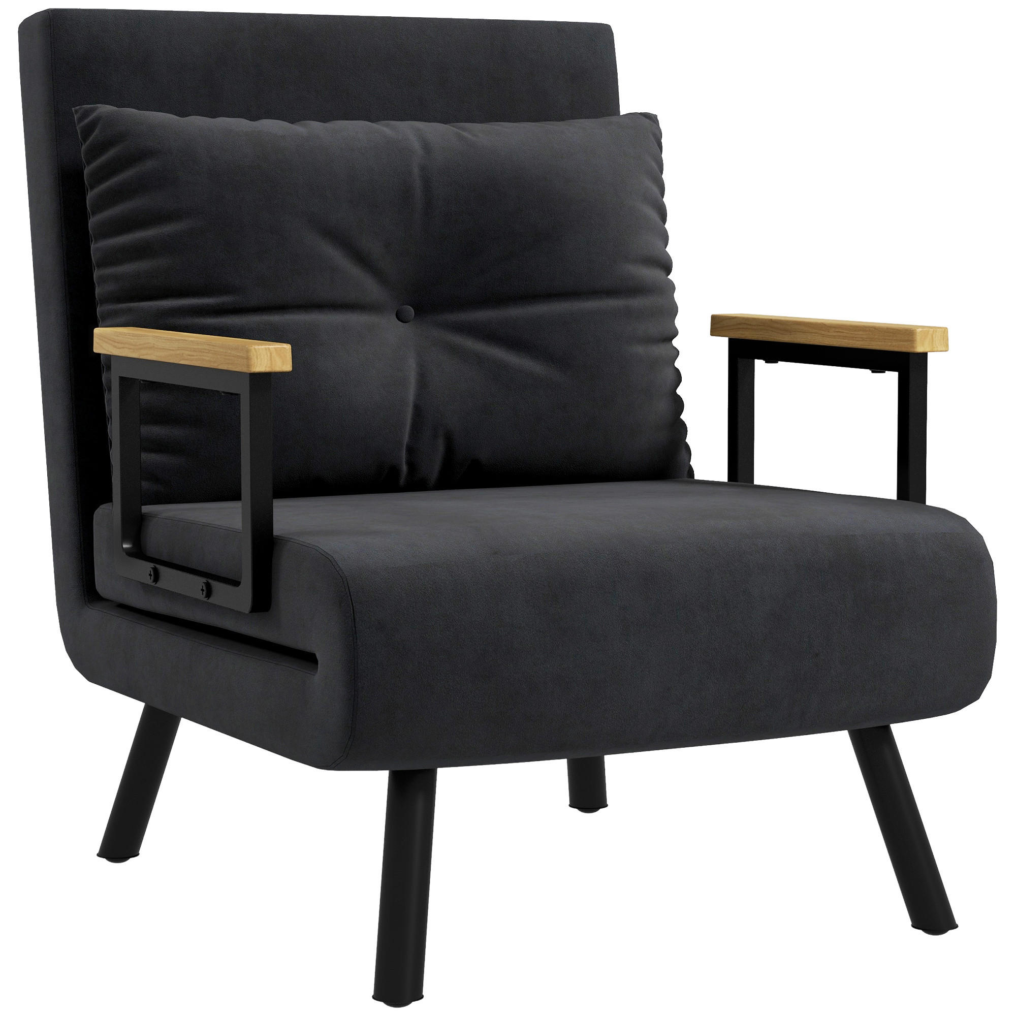 SCHLAFSESSEL DE-08255 4-in-1 mit Knopfheftung Schwarz - Schwarz, Metall (63/81/73cm) - ComfortXL