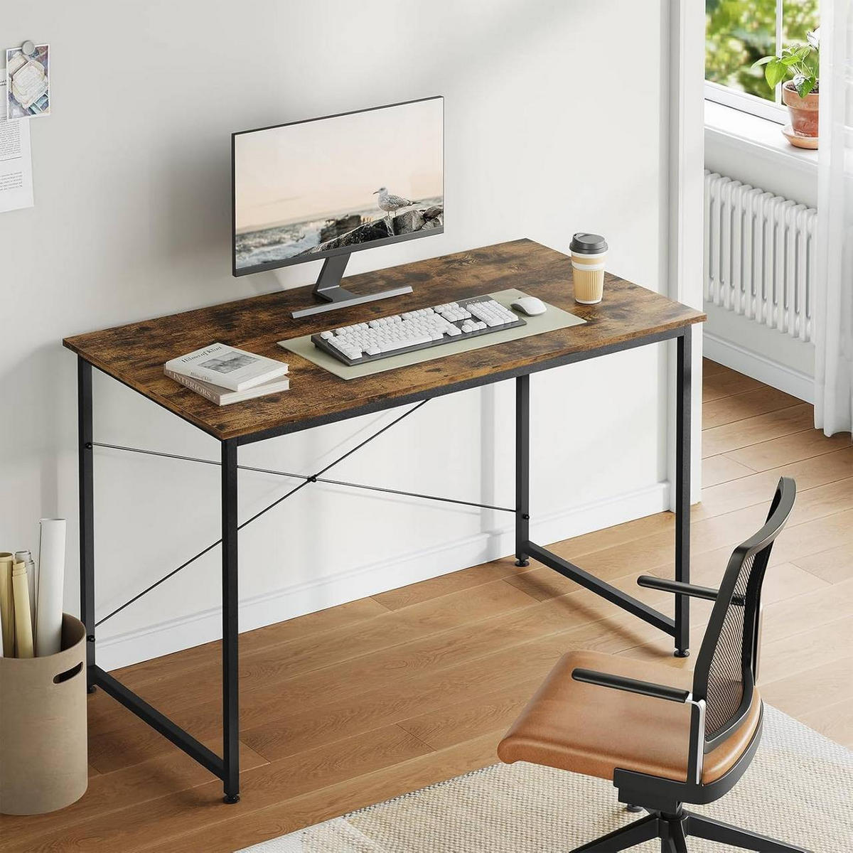 SCHREIBTISCH mit Metallgestell, 120x60x75 cm, Vintagebraun - Dunkelbraun/Schwarz, Holzwerkstoff/Metall (60/120/75cm) - Woltu