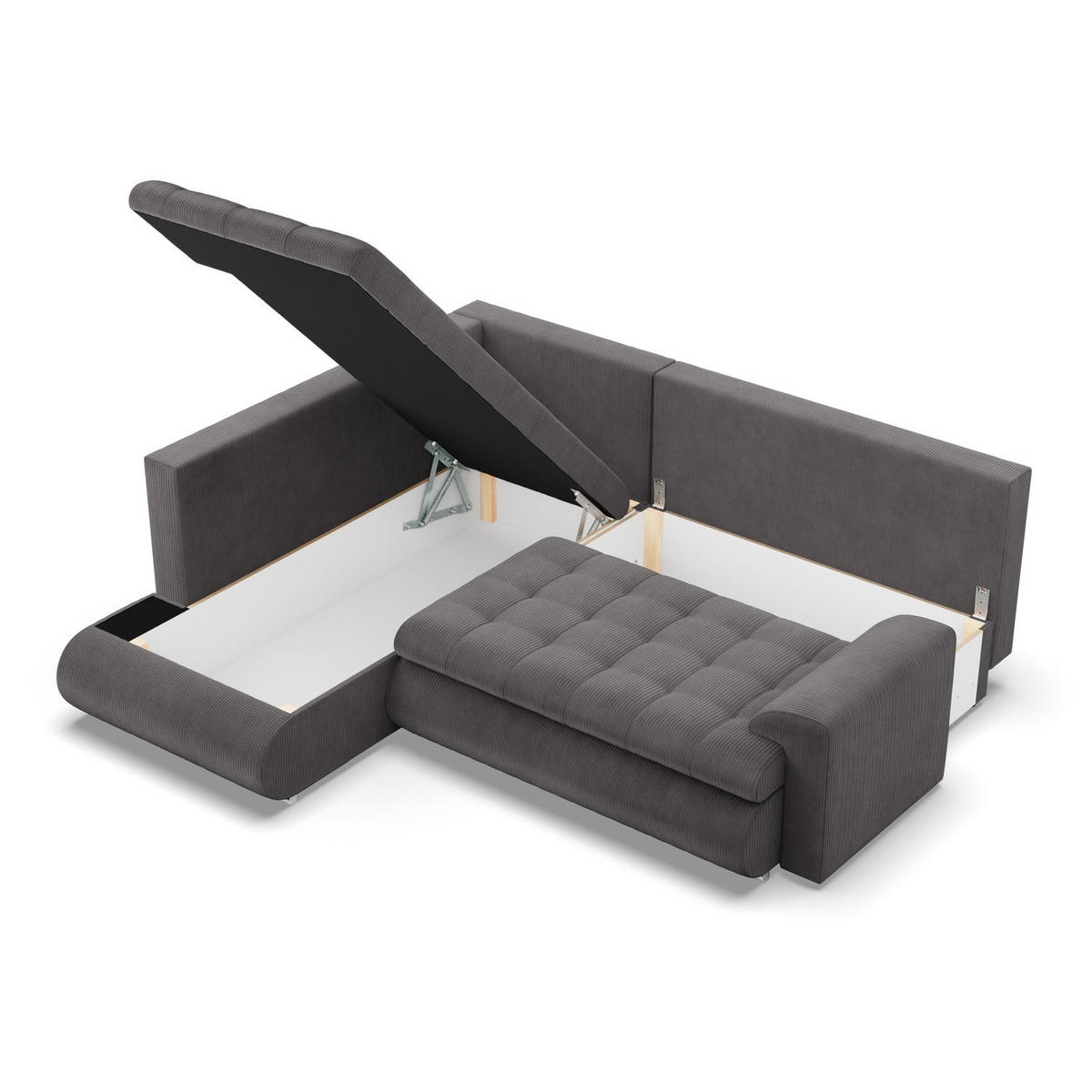 ECKSOFA LINKS MIT SCHLAFFUNKTION FORESTA, Cord - Dunkelgrau - Dunkelgrau, Textil (230/200cm) - Mebligo
