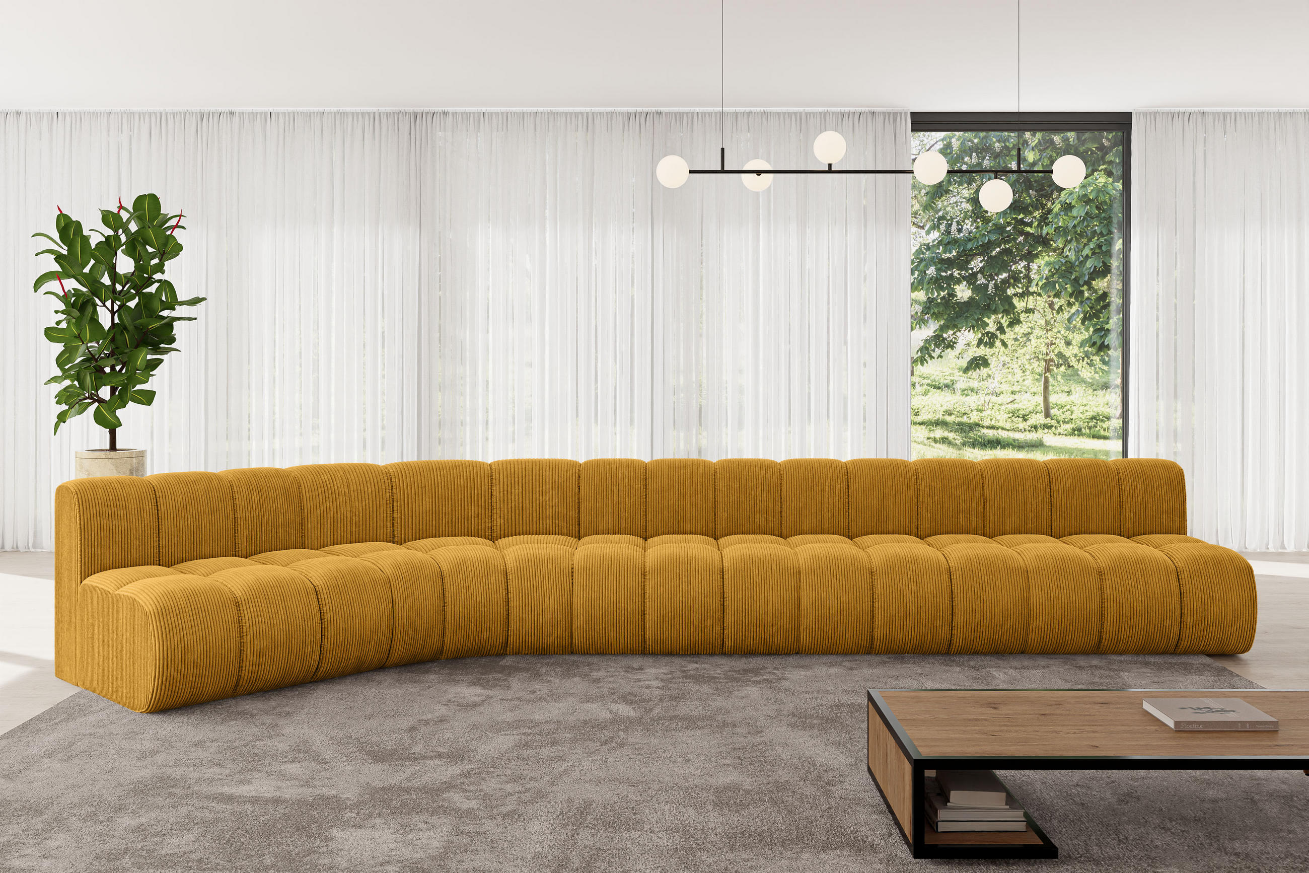 ECKSOFA modulares Sofa Montra-L3 - 472x174x70 cm Senfgelb - Currygelb, Holzwerkstoff/Textil (472/174cm) - ALTDECOR