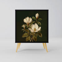 SIDEBOARD FLORAL NOIR, Schwarz, 57,5x42x75,5 cm, Goldfarbene Metallfüße - Goldfarben/Multicolor, Holzwerkstoff/Metall (57.5/75.5/42cm) - SpaceRebels