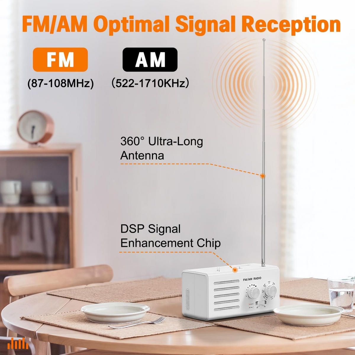 RADIO – FM/AM – Lautsprecher-/Kopfhöreranschluss/USB-Netzteil – Weiß - Weiß, Kunststoff (16/8.1/7.9cm) - DCA