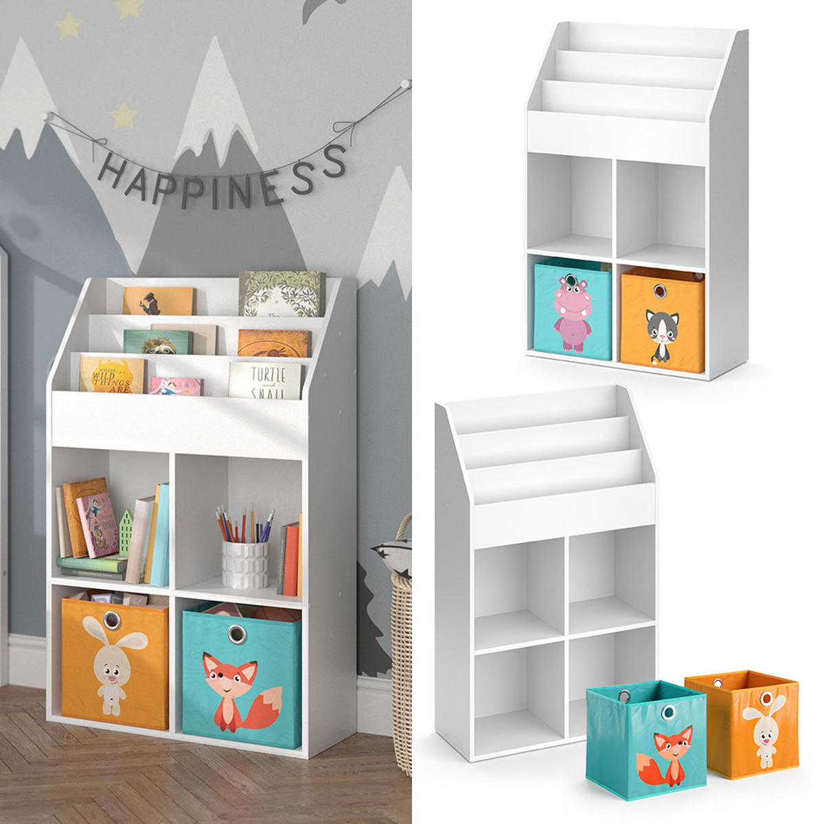 KINDERREGAL Luigi Weiß 72 x 114.2 cm mit 2 Faltboxen - Weiß, Holzwerkstoff (72/114.2/31.2cm) - Vicco