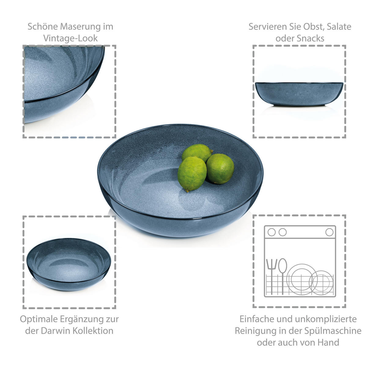 SERVIERSCHALEN DARWIN aus Steingut - Blau, Keramik (28.5cm) - Sänger