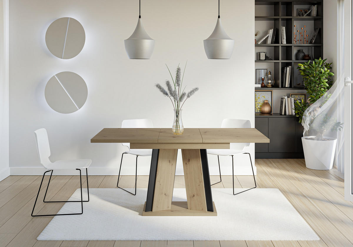 ESSTISCH Ausziehbar 120 - 160 cm Artisan Eiche Holzoptik und Schwarz - Schwarz/Eiche Artisan, Holzwerkstoff (120/80/75cm) - PROSPERO