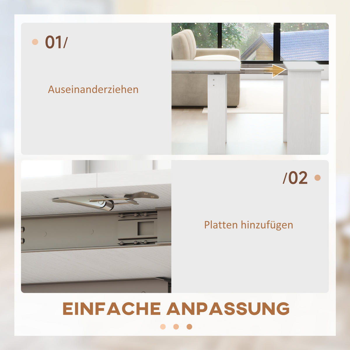 ESSTISCH Ausziehbar Küchentisch Esszimmertisch für bis 6 Personen 60-180x85 cm - Weiß, Holzwerkstoff (180/85/75cm) - HOMCOM