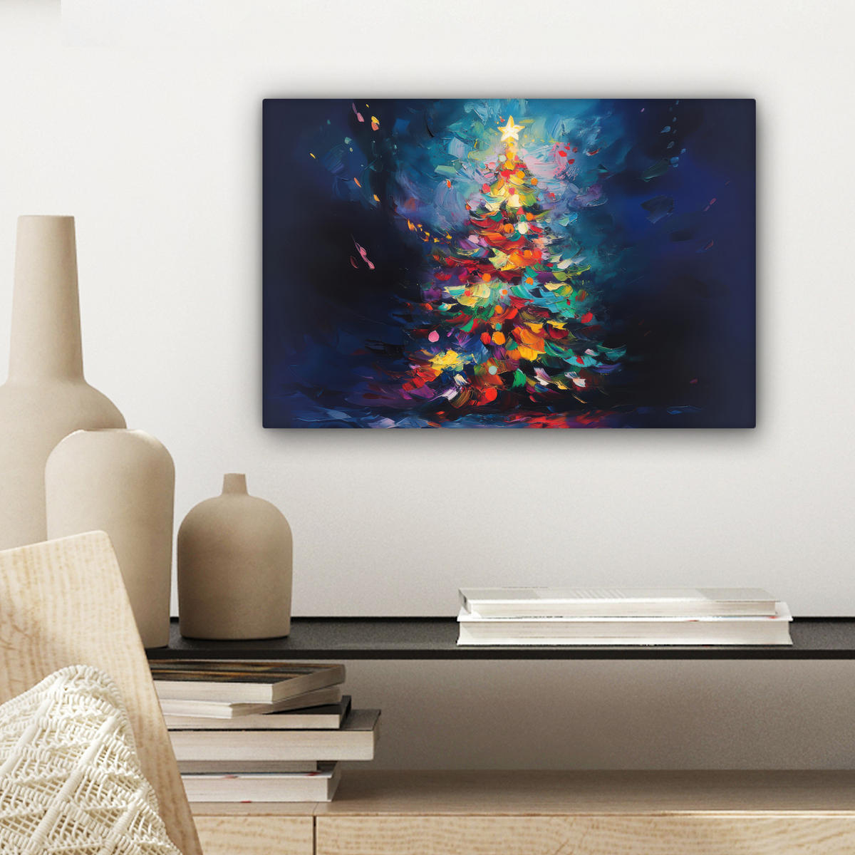 LEINWANDBILD Weihnachtsbaum - Weihnachten - Abstrakt - Farbenfroh Deko Schlafzimmer 30x20 cm - Multicolor, Textil (30/20cm) - MuchoWow