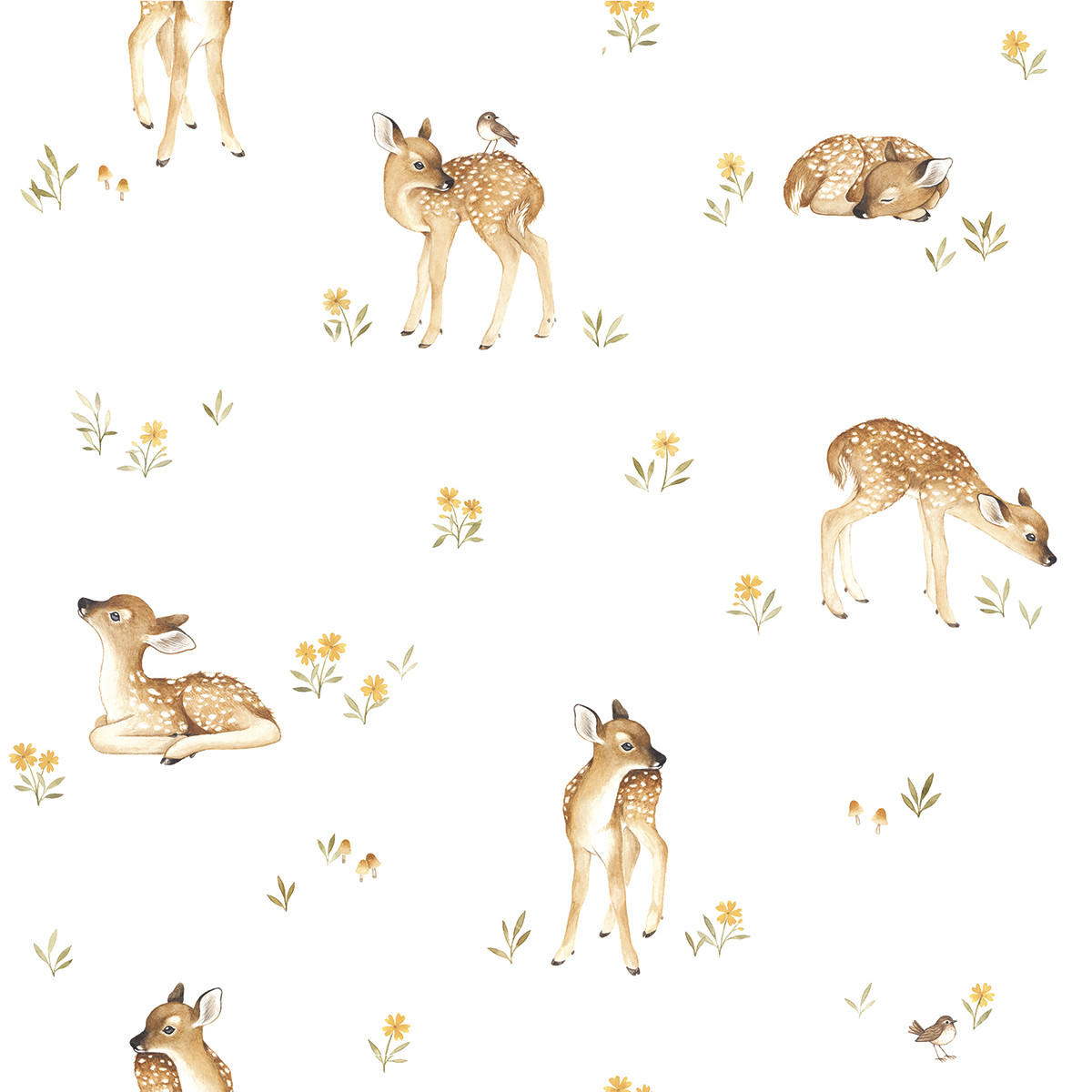 VLIESTAPETE, Oh deer, Rehkitze, 50 cm x 10 m, gelb - Hellgelb/Braun, Papier (50/1000cm)