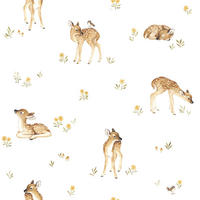 VLIESTAPETE, Oh deer, Rehkitze, 50 cm x 10 m, gelb - Hellgelb/Braun, Papier (50/1000cm)