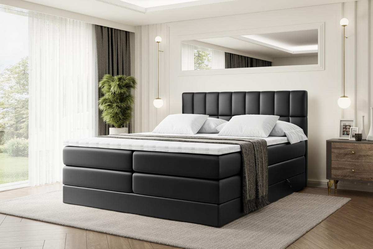 BOXSPRINGBETT MIAMI KING - 160x200 - H3/H4 - Schwarz Hochglanz - Schwarz Hochglanz, Holzwerkstoff (160/200cm) - ALTDECOR