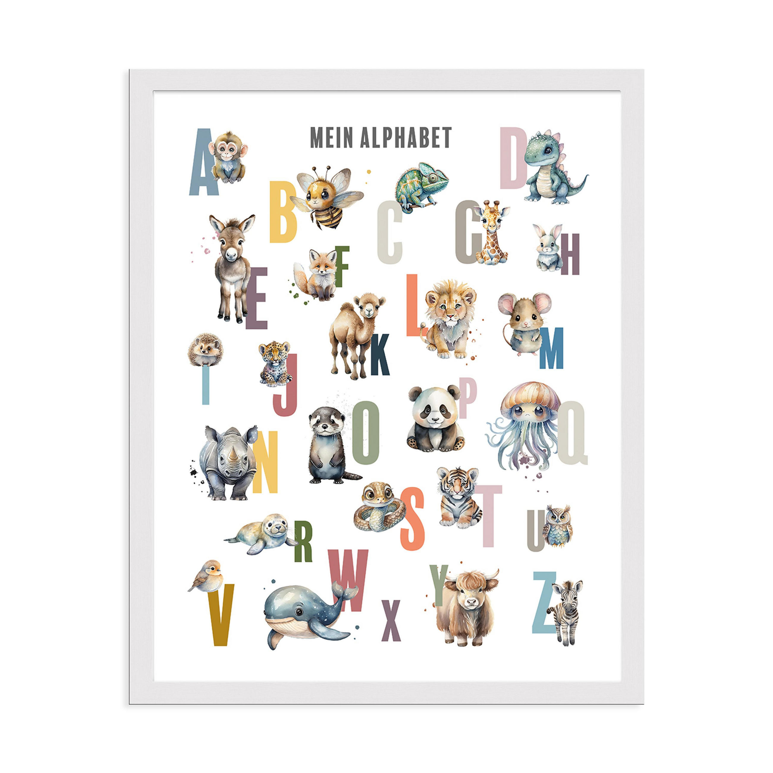 POSTER mit Rahmen 40x50 cm Alphabet Tiere pastell - Multicolor, Holz (41/51/2cm) - artissimo