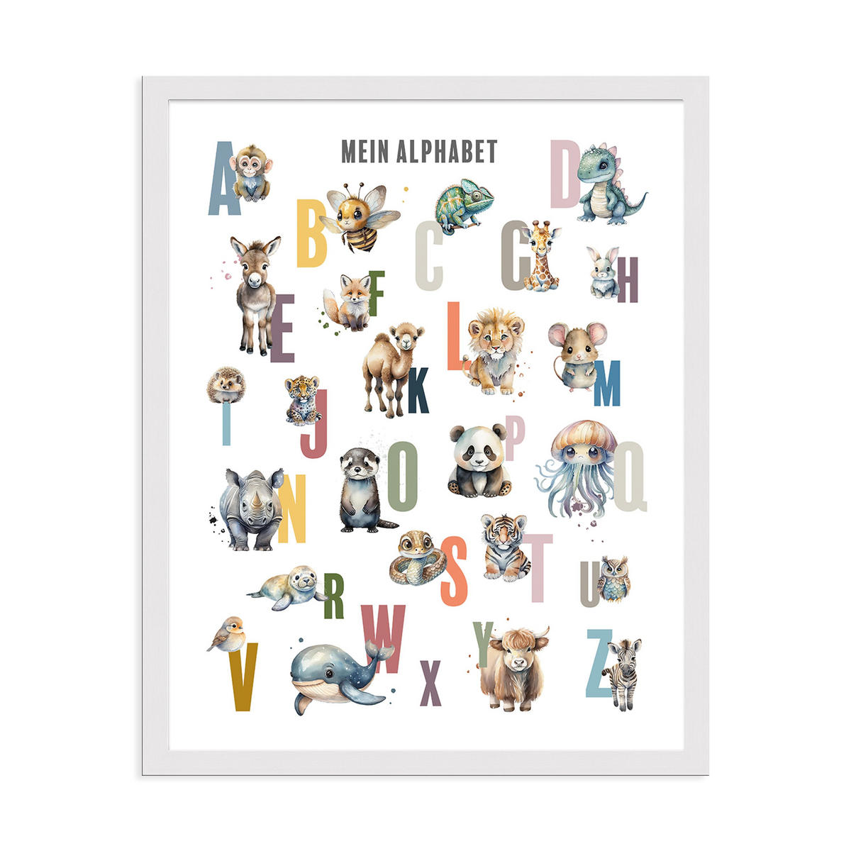 POSTER mit Rahmen 40x50 cm Alphabet Tiere pastell - Multicolor, Holz (41/51/2cm) - artissimo