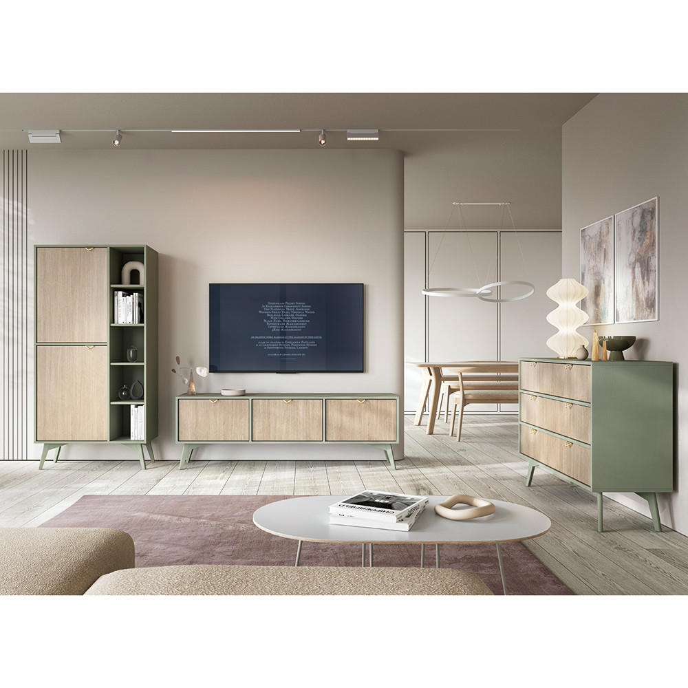 WOHNZIMMER-SET 3-TLG. Fareham-160 - Grün, Holzwerkstoff (344/160/38cm) - Lomado