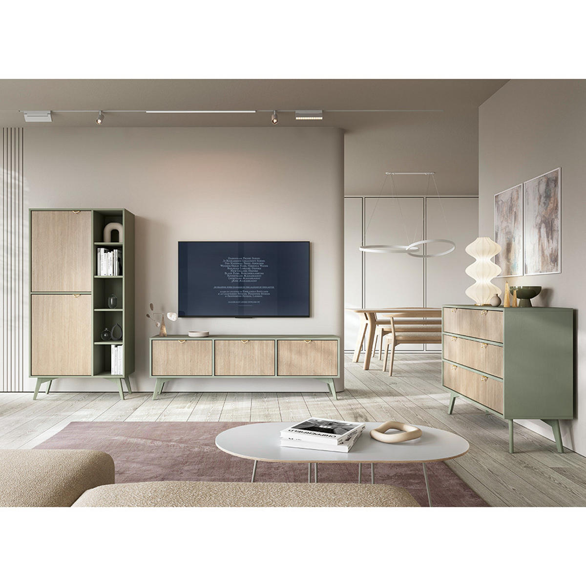 KOMMODE Fareham-160 - Grün, Holzwerkstoff (106/80/38cm) - Lomado
