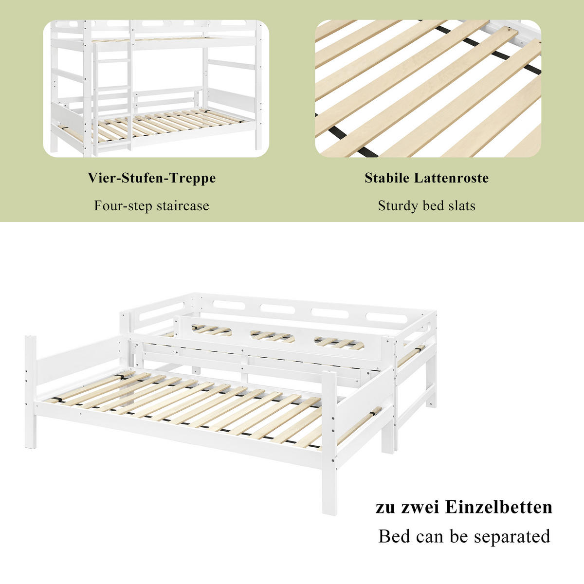 ETAGENBETT 90/200 cm & 90/200 cm in Weiß Kinderbett mit Leiter und Absturzsicherung im schlichten Design - Weiß, Holzwerkstoff (90/200cm) - STILVORA