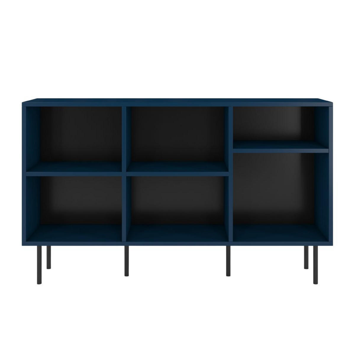 SIDEBOARD Mirka, Marinblau, offene Fächer, Minimalistisch - Schwarz/Dunkelblau, Holzwerkstoff/Metall (130/80/30cm) - Dancan