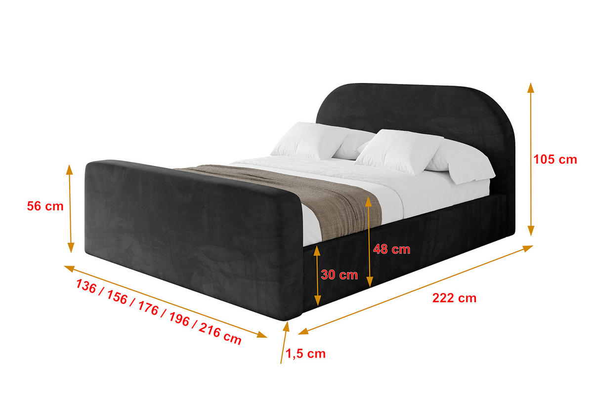 POLSTERBETT mit Bettkasten, Fußteil und Lattenrost, Boxbett mit Matratze H3/H4 - TIVON-Z 180x200 Schwarz - Schwarz, Holzwerkstoff/Textil (180/200cm) - ALTDECOR