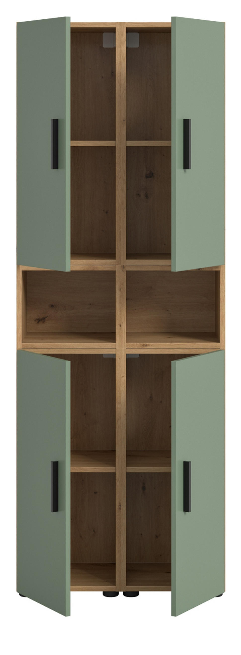 STAURAUMSCHRANK grün, Eiche Artisan 65 x 178 cm, Mehrzweckschrank mit viel Stauraum - Schwarz/Eiche Artisan, Holzwerkstoff/Kunststoff (65/178/34cm) - Inn.Furn