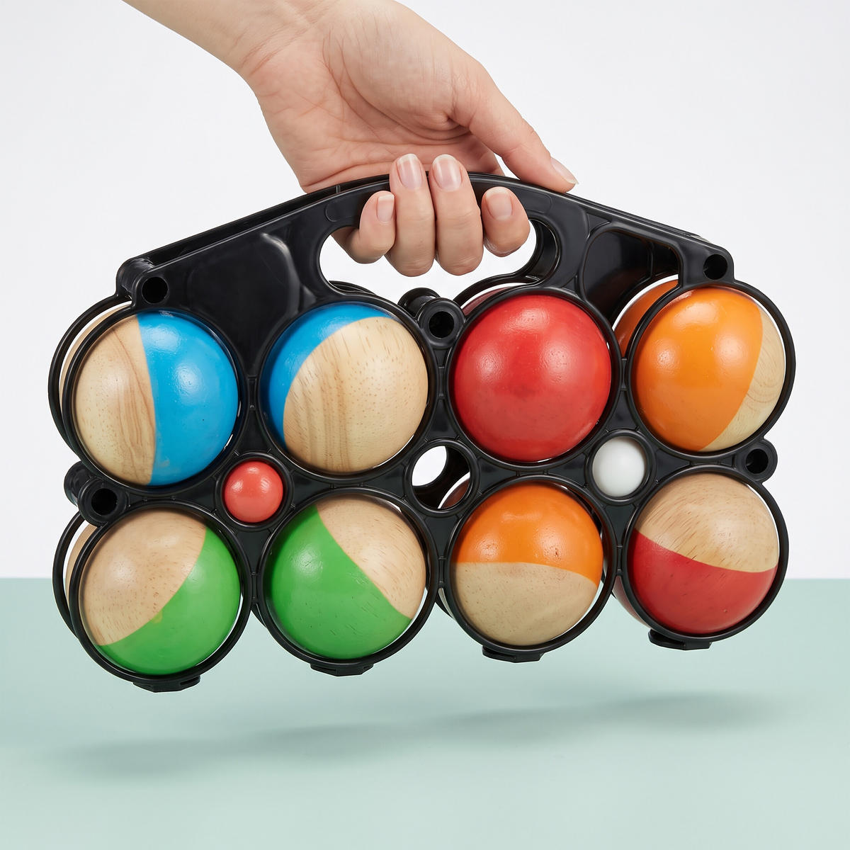 KOULE Barevné 8dílný-Set dřevo s přepravním košíkem - různobarevná, dřevo/plast (28/7cm) - Relaxdays