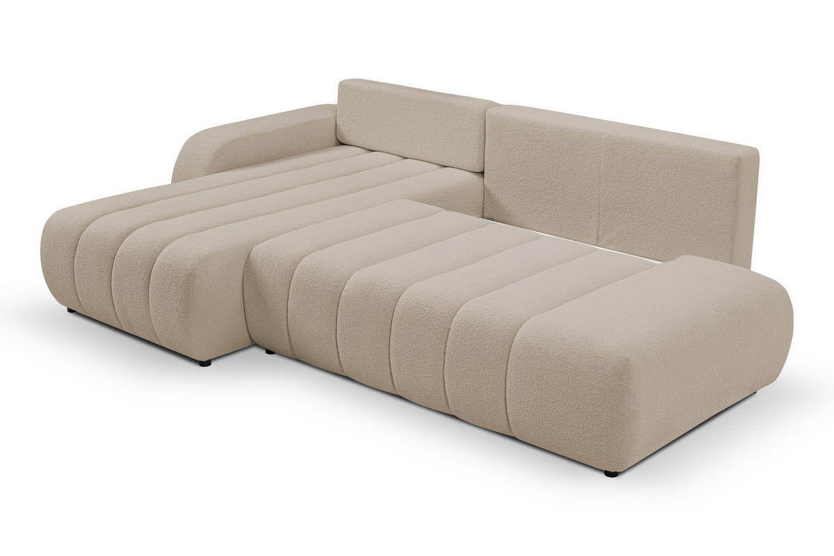 ECKSOFA Baloo mit Schlaffunktion und Bettkasten, komfortable Polsterung, Stoffbezug, lose Rückenkissen, freistehend, LINKS, 176x276x88 cm, Beige - Beige, Holz/Textil (176/276cm) - DomoHome