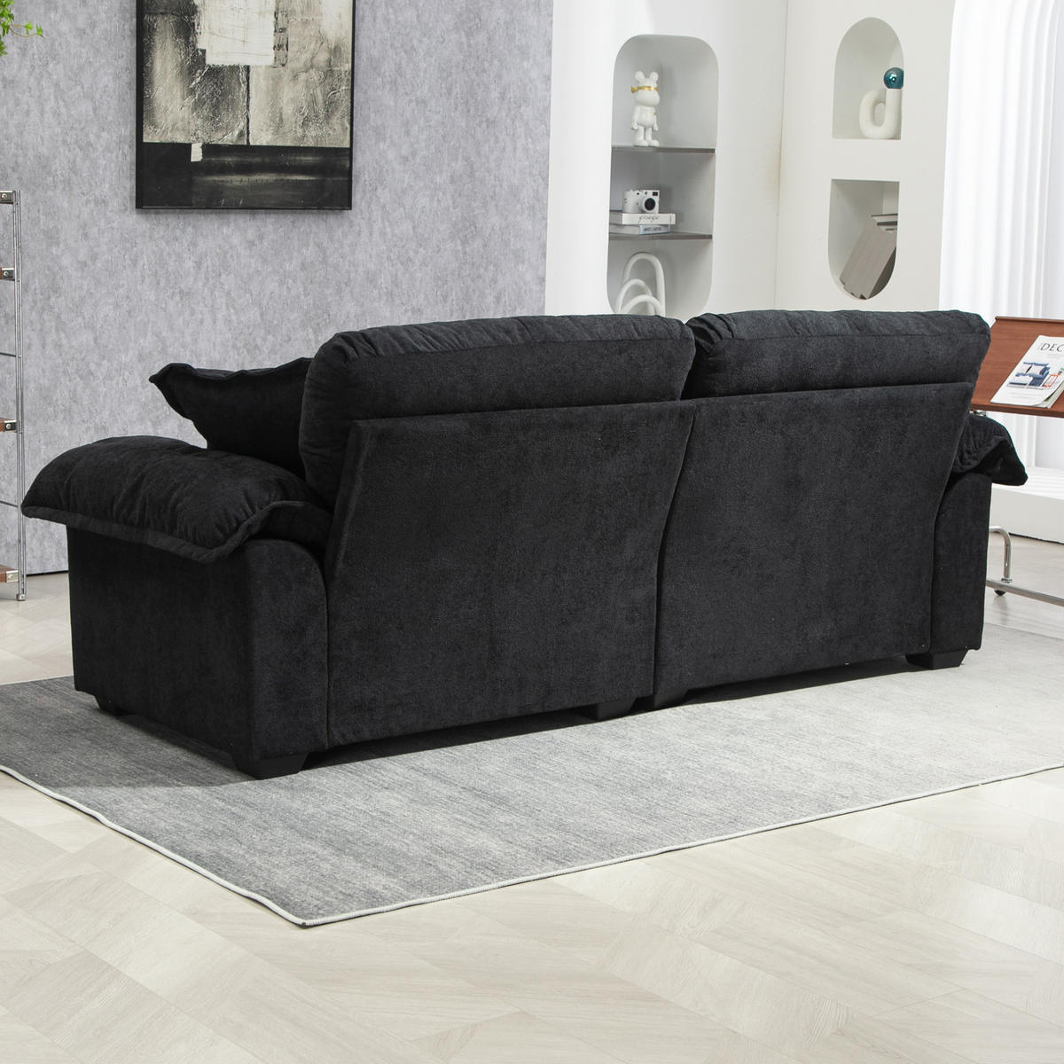 2-SITZER Sofa Chenille mit tiefem Sitz, Memory-Schaum 213,4/90,1/87,6 cm Schwarz - Schwarz, Textil (90.1/87.6/213.4cm) - Redom
