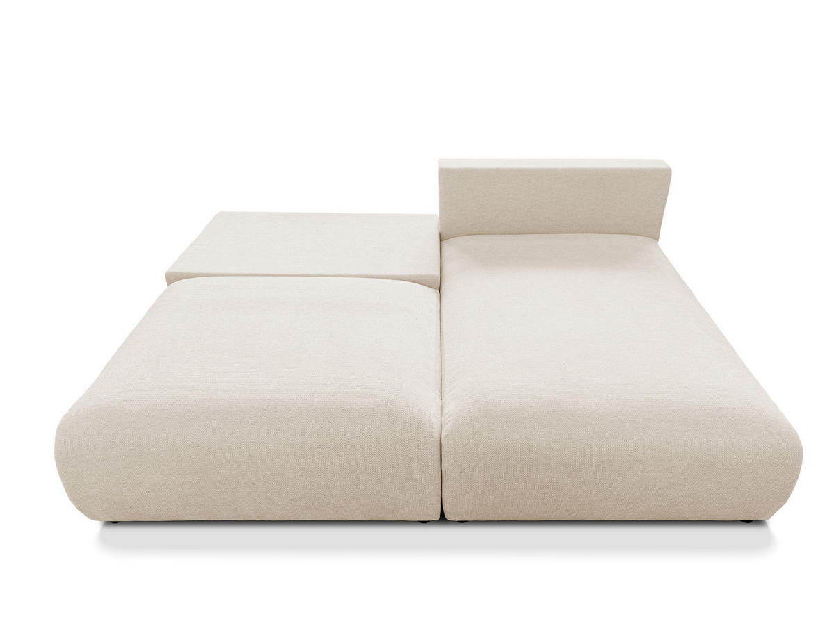 ECKSOFA Sora mit Schlaffunktion, Bettkasten und extra tiefer Komfortzone aus hochwertigem Hellbeige Strukturstoff - Beige/Schwarz, Holz/Kunststoff (200/140cm) - S-Style