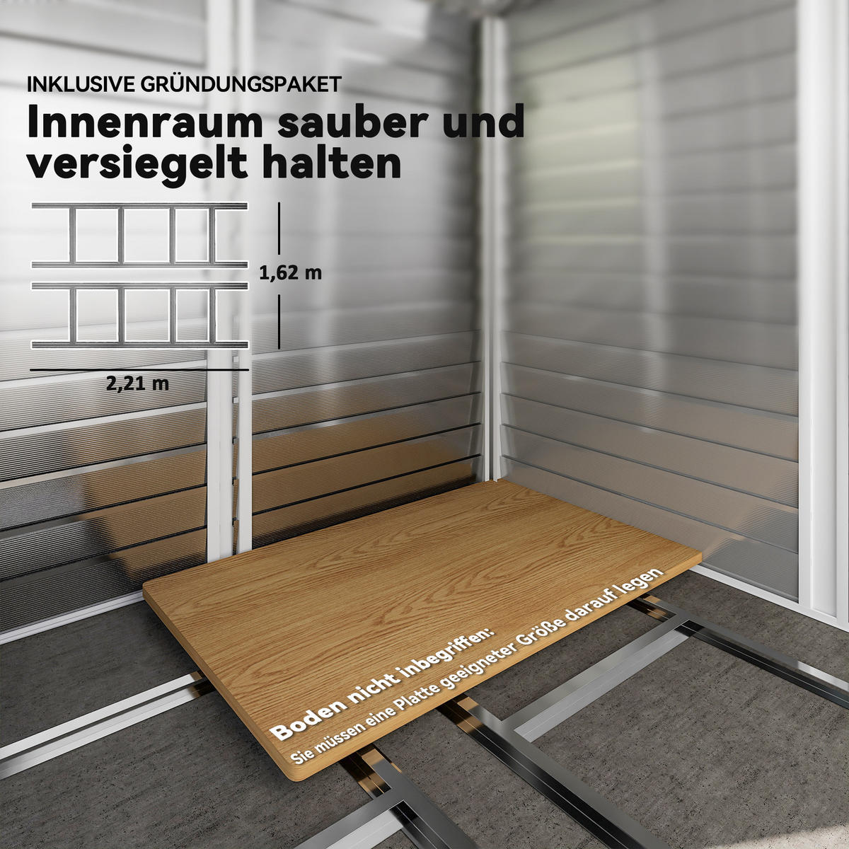 GERÄTEHAUS 4,4 m² Gartenhaus mit Pultdach, Schiebetür, Fundament Geräteschuppen - Hellgrau, Metall (206/198/240cm) - Outsunny