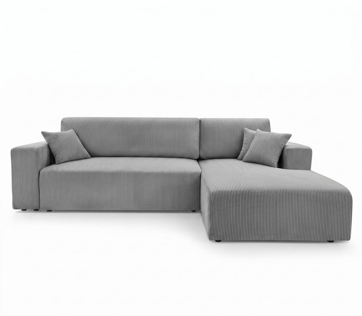 ECKSOFA PULA CORD HELLGRAU L - Rechts - Hellgrau/Schwarz, Kunststoff/Textil (279/187cm) - Luxkor24