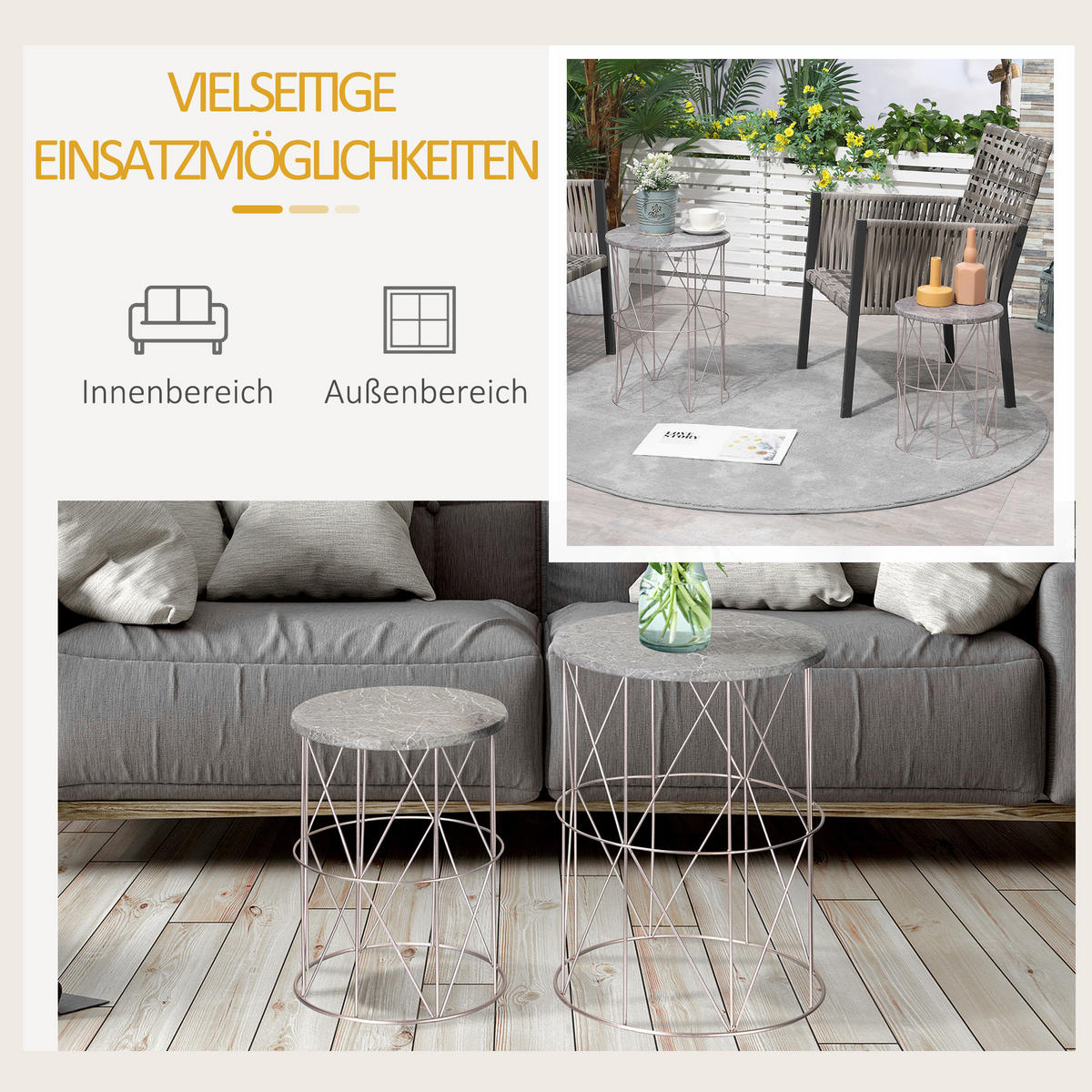 GARTENTISCH, Rose Gold, Metall - Roségold, Metall (38/38/52.5cm) - Outsunny