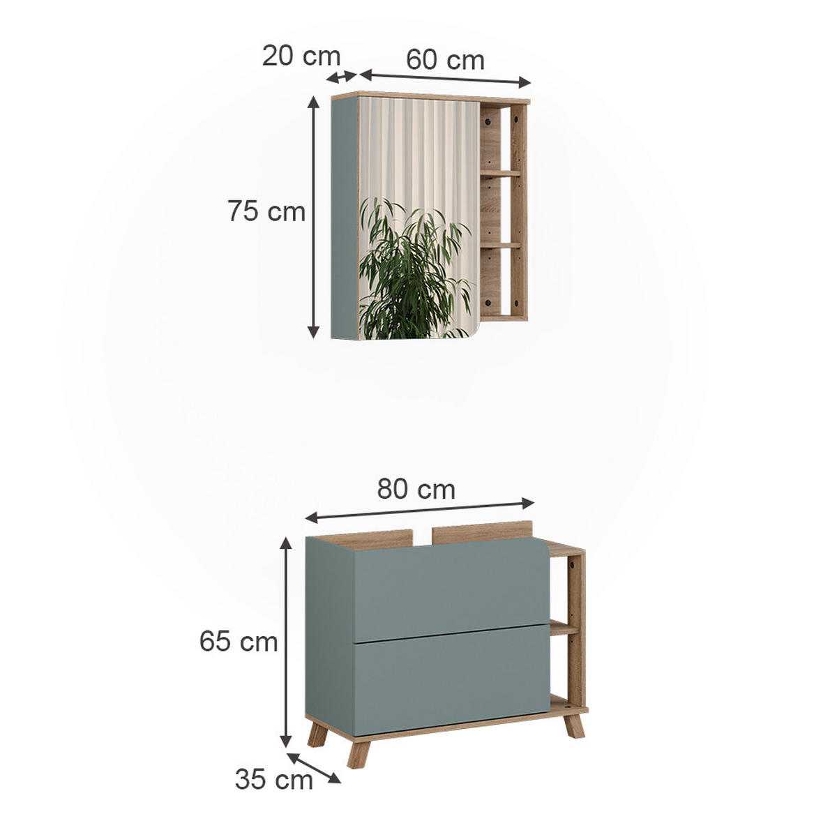 BADMÖBEL-SET Karen, Blau/Sonoma, 2-teilig - Dunkelblau/Sonoma Eiche, Holzwerkstoff (80/65/35cm) - Vicco