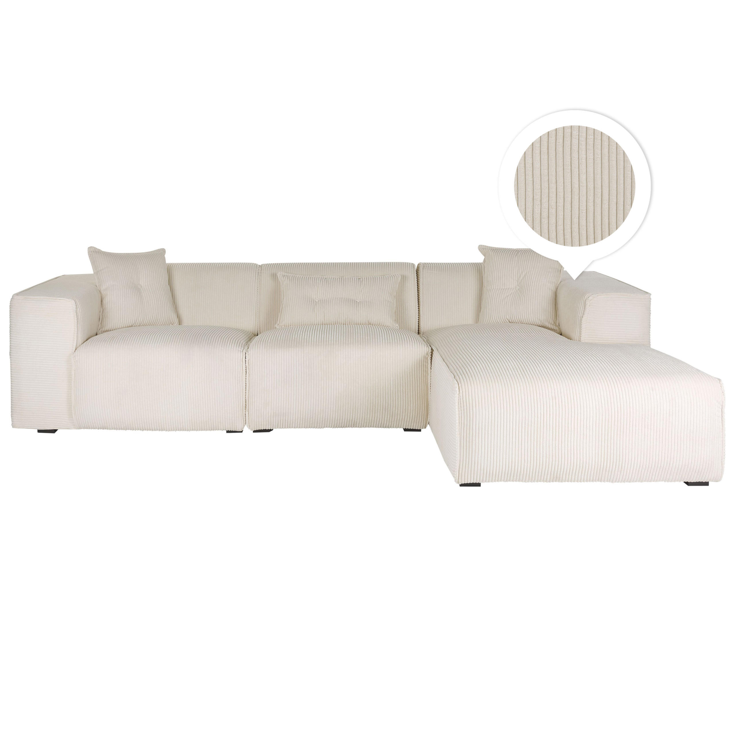 ECKSOFA Cord Cremeweiß rechtsseitig Dolva - Weiß, Textil (294/170cm) - Beliani