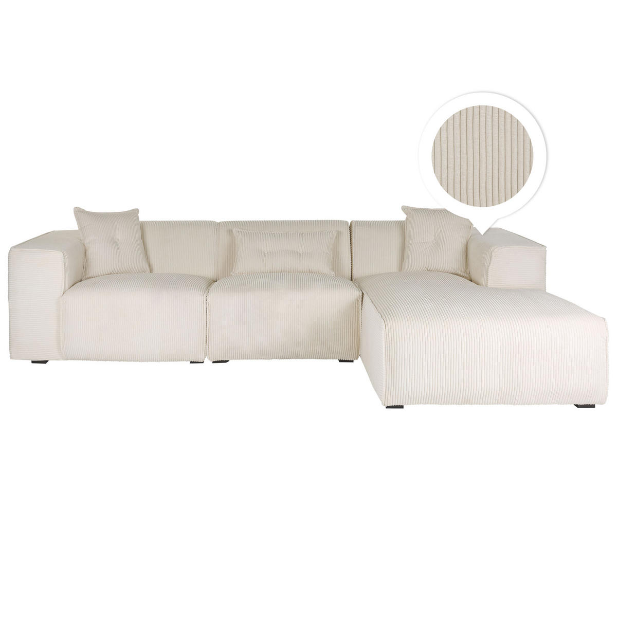 ECKSOFA Cord Cremeweiß rechtsseitig Dolva - Weiß, Textil (294/170cm) - Beliani