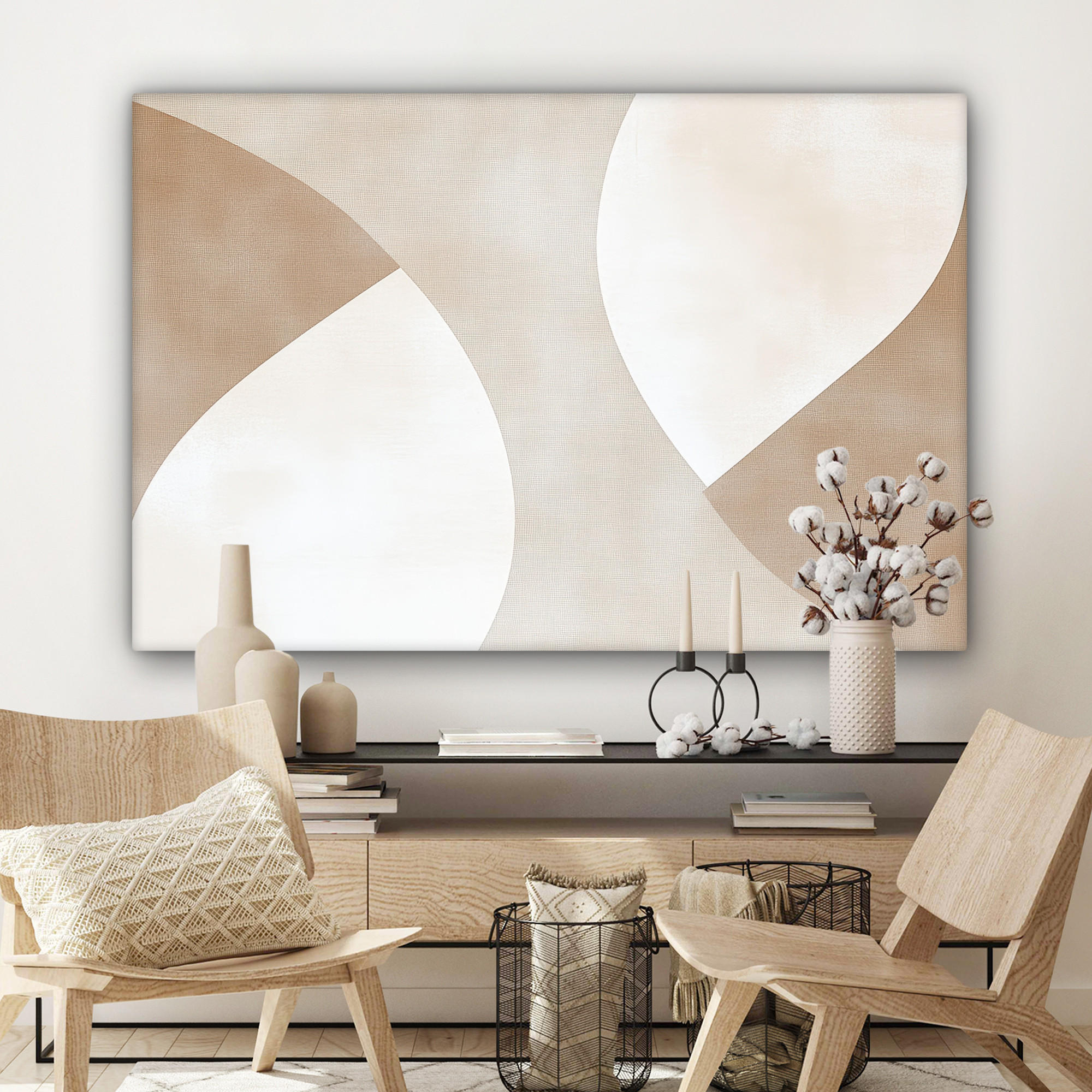 LEINWANDBILD Braun - Japandi - Abstrakt XXL 150x100 cm - Sandfarben, Textil (150/100cm) - MuchoWow