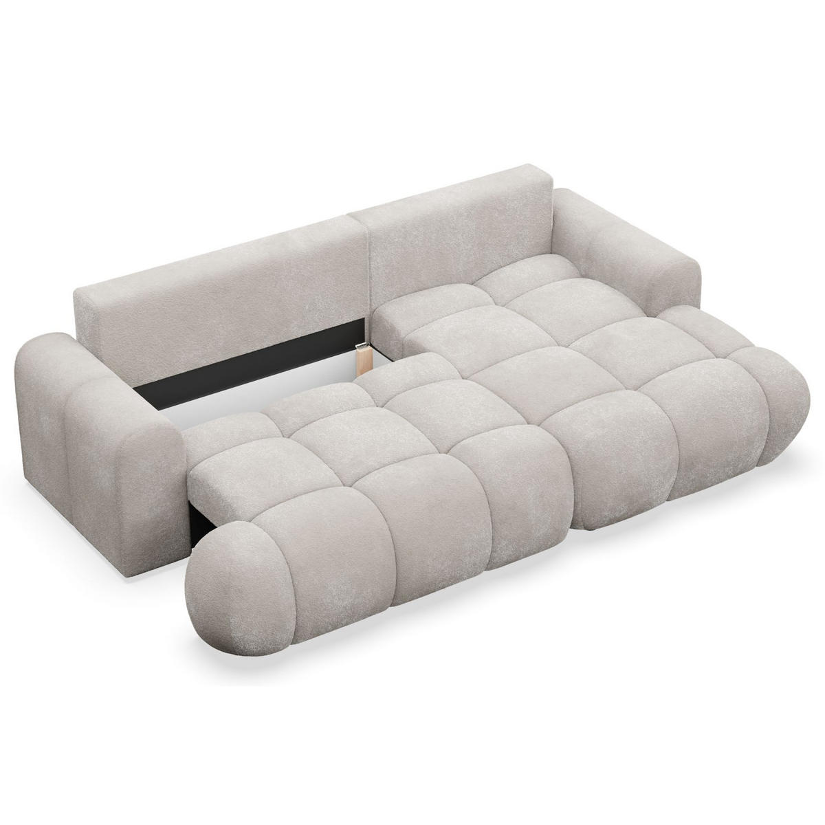 ECKSOFA Ombo Mini, Graubeige Bouclé, rechtsseitig - Taupe/Schwarz, Kunststoff/Textil (256/155cm) - Selsey