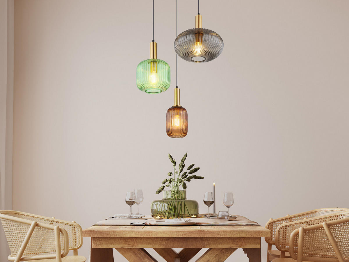 LED-PENDELLEUCHTE Ø55cm, Lampenschirme Glas Bunt - Hellbraun/Messingfarben, Glas/Metall (55/55/130cm) - meineWunschleuchte