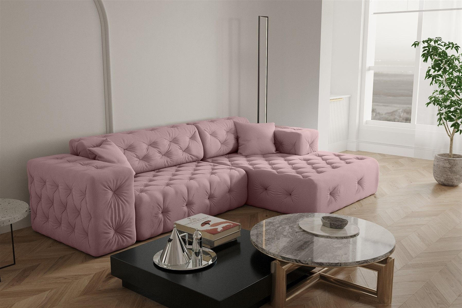 ECKSOFA Chantal - Pink, Holzwerkstoff/Textil (266/171cm) - Fun Möbel