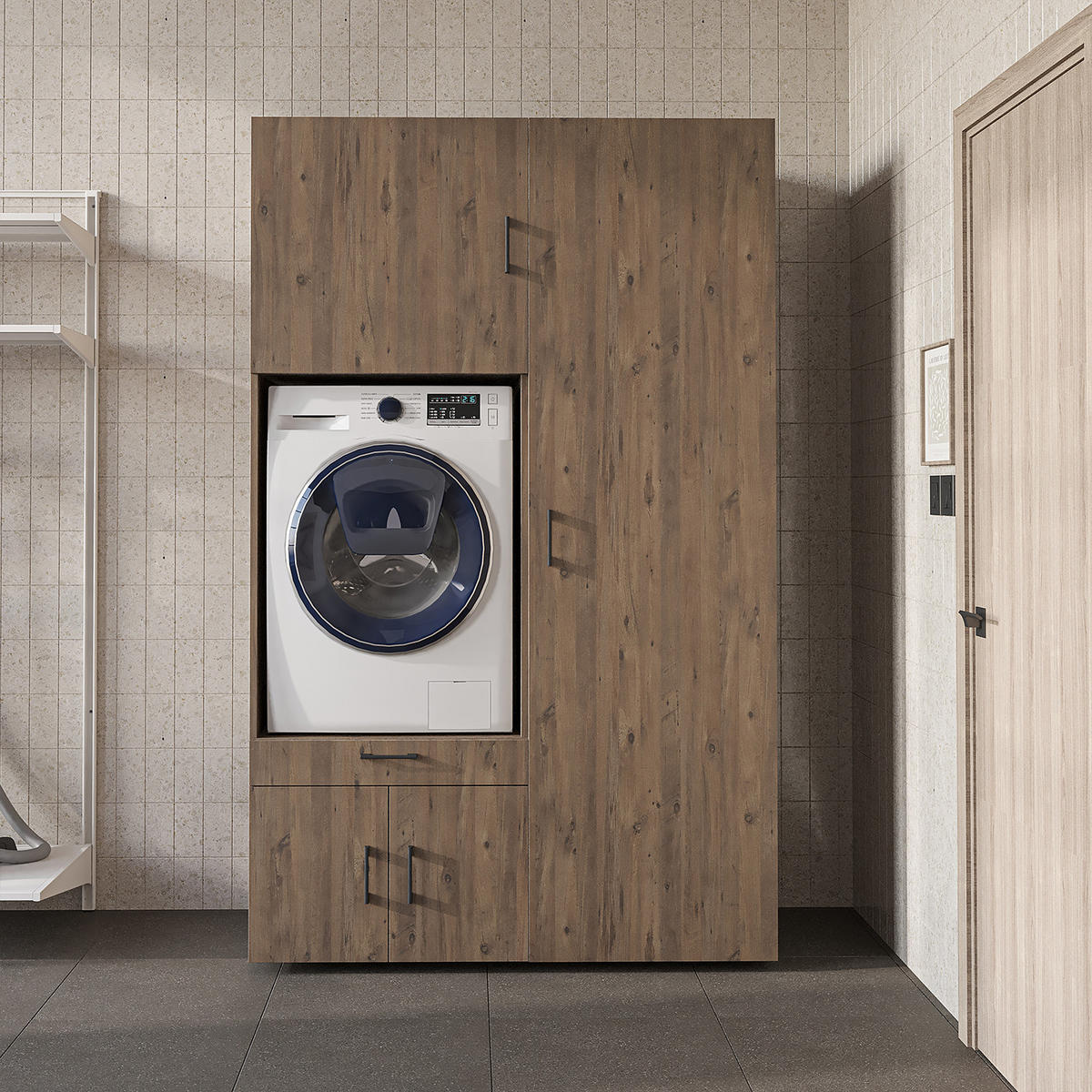 WASCHMASCHINENSCHRANK Serie 3 127cm Breit, 205cm Hoch - Eichefarben, Holzwerkstoff (127/205/67cm)
