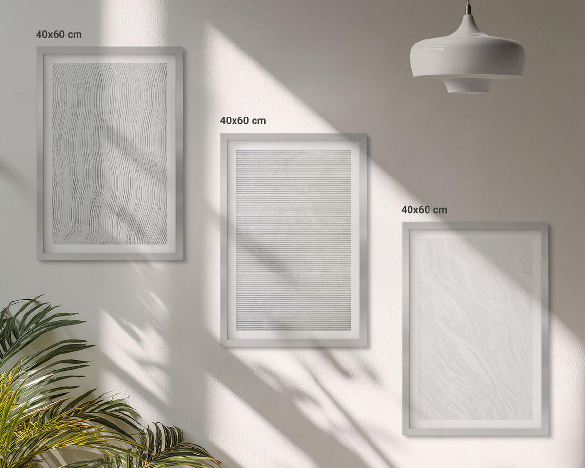 BILDER SET 3er Set - 40x60 cm Silberner Rahmen - Helle Sandmusterstrukturen - Silberfarben, Kunststoff (40/60cm) - TULUP