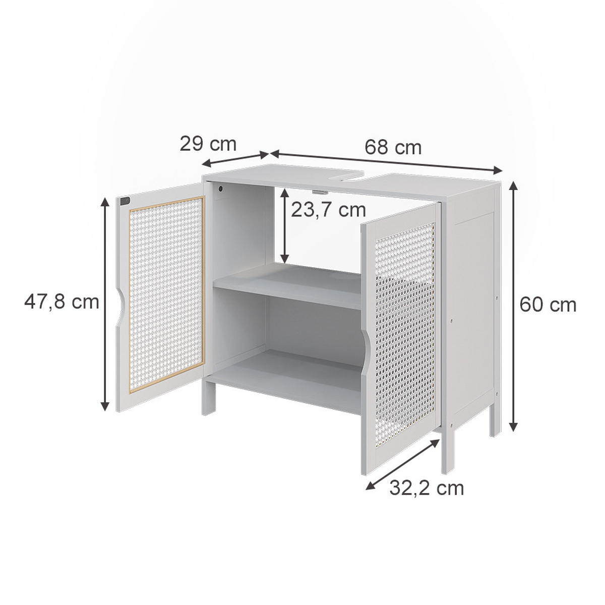 WASCHBECKENUNTERSCHRANK Liora Weiß 68 x 60 cm mit 2 Türen - Weiß, Holzwerkstoff (68/60/29cm) - Vicco
