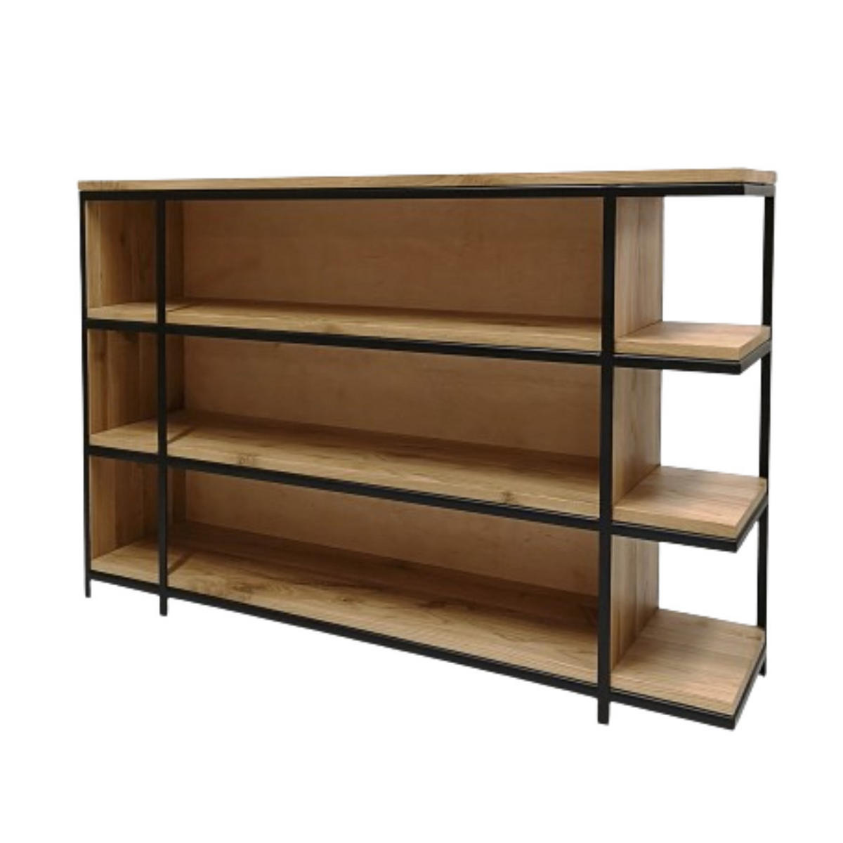 REGAL im Industrial-Loft-Stil für Wohnzimmer oder Arbeitsbüro HUGON - Eichefarben, Holz (140/85/30cm) - Rawood Furniture