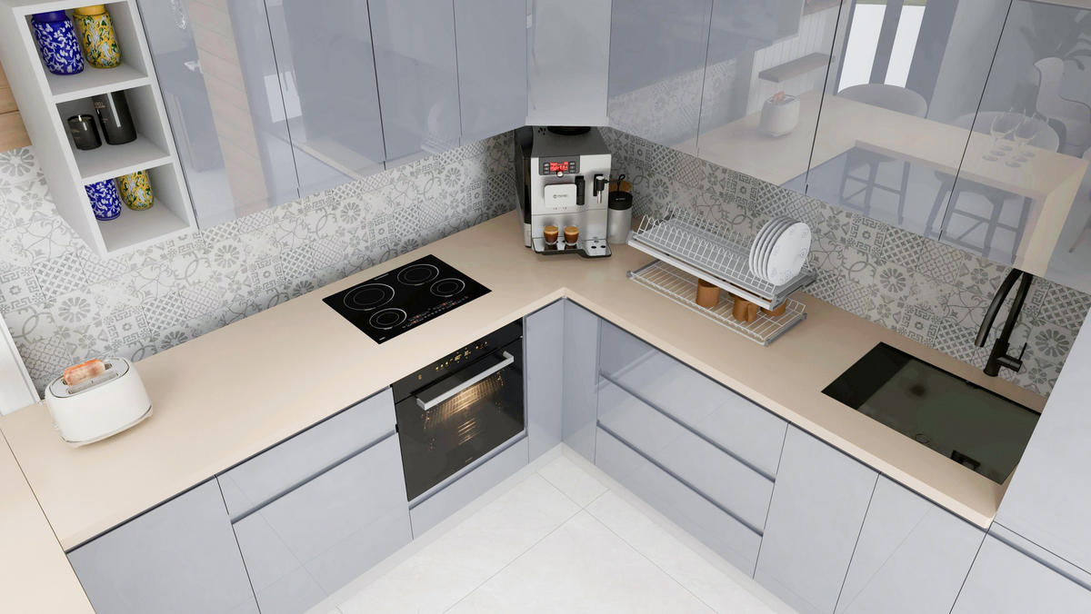 WINKELKÜCHE 240 cm x 280 cm - Aspen KA11-M280 - in Grau/Hochglanz - Grau, Holz (520/212/58cm)