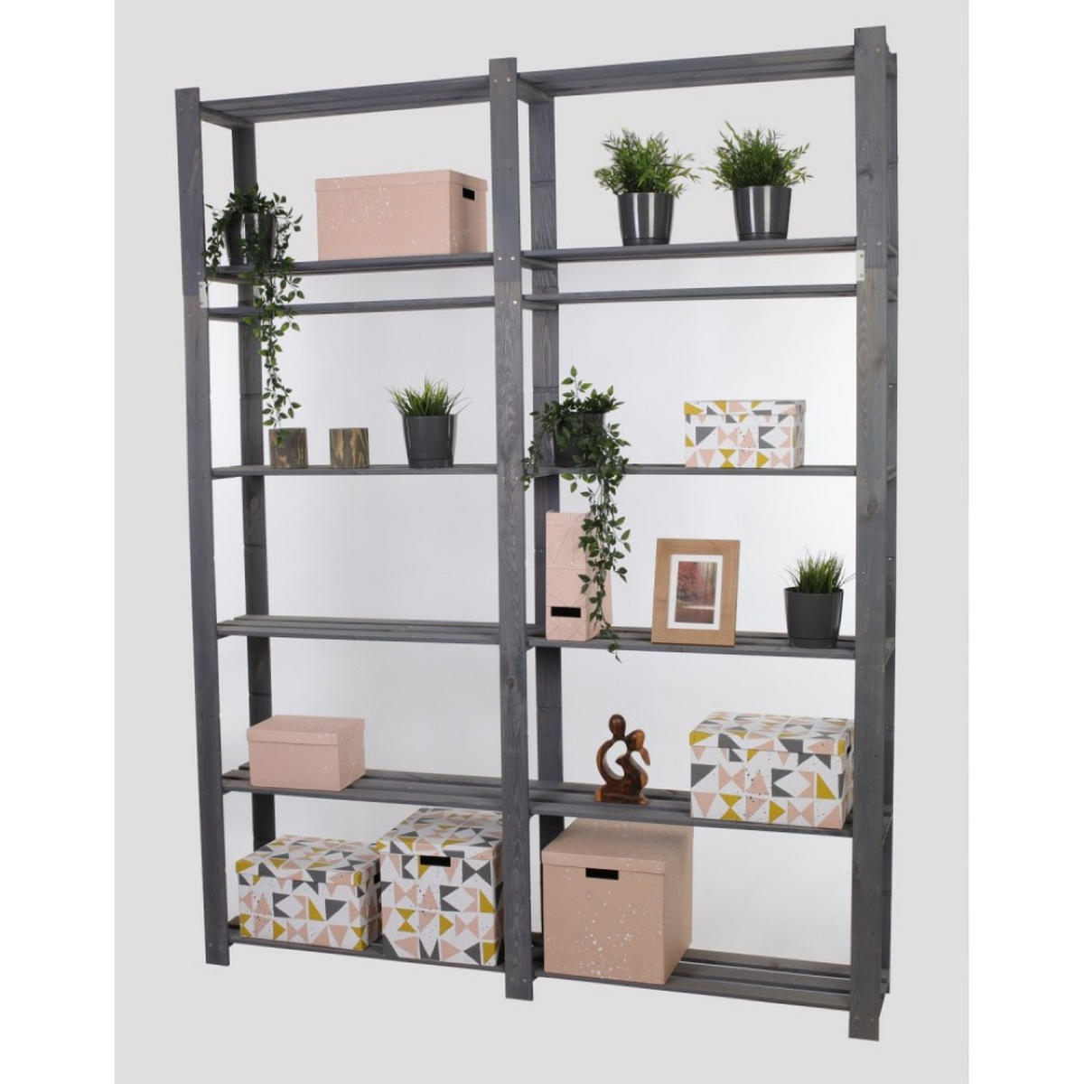 HOLZREGAL PINEPEAK 220x170x28cm 7 Fachboden 1,2cm dickes Kiefernholz Grau - Grau, Holz (170/220/28cm) - PROREGAL