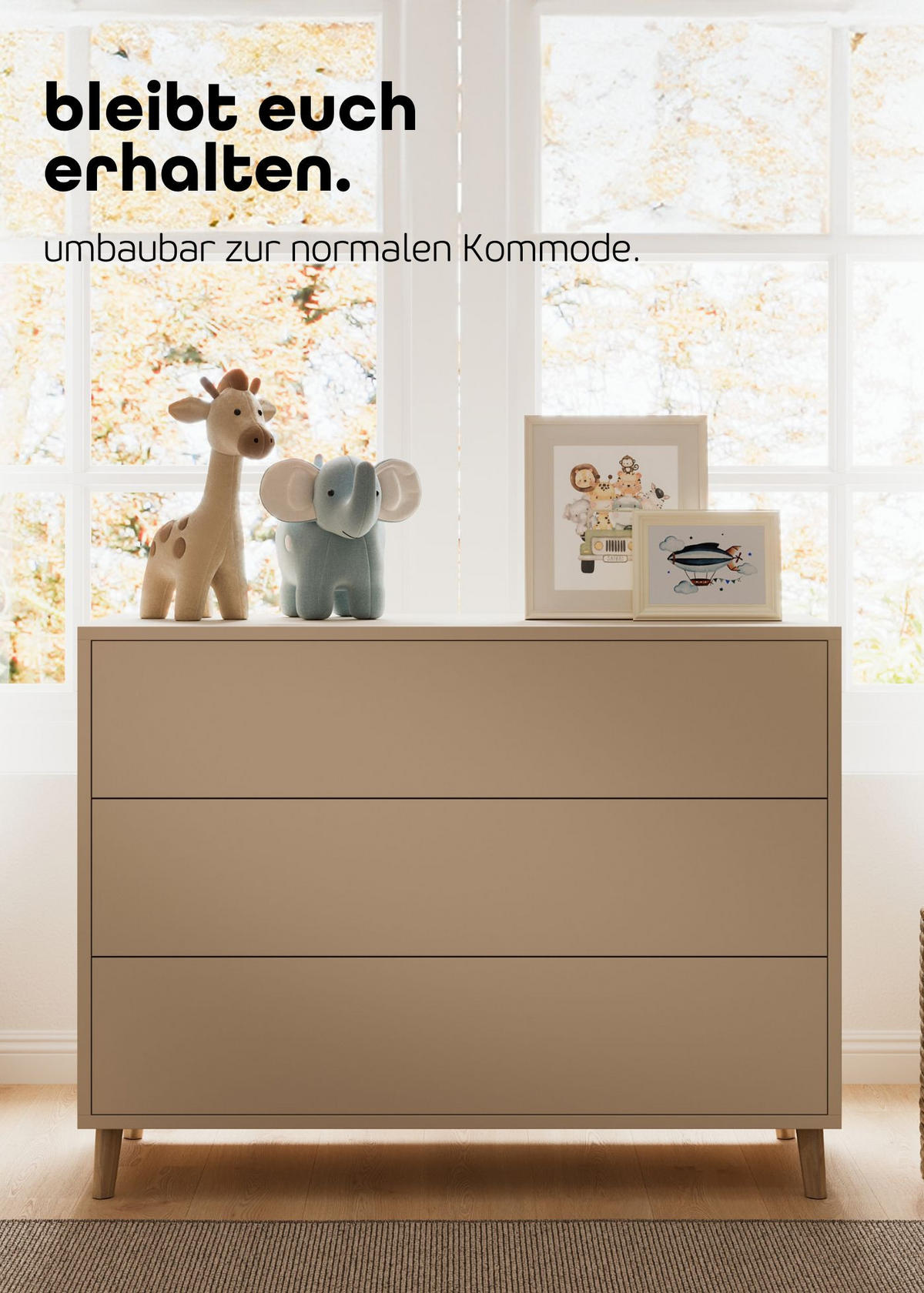 WICKELKOMMODE EDEN – Push-to-Open, Soft Close, abnehmbarer Wickelaufsatz & Schubladen mit Fächern - sahara dust - Buchefarben/Sahara, Holzwerkstoff/Buchenholz (71/94/114cm) - Sämann – make a difference.