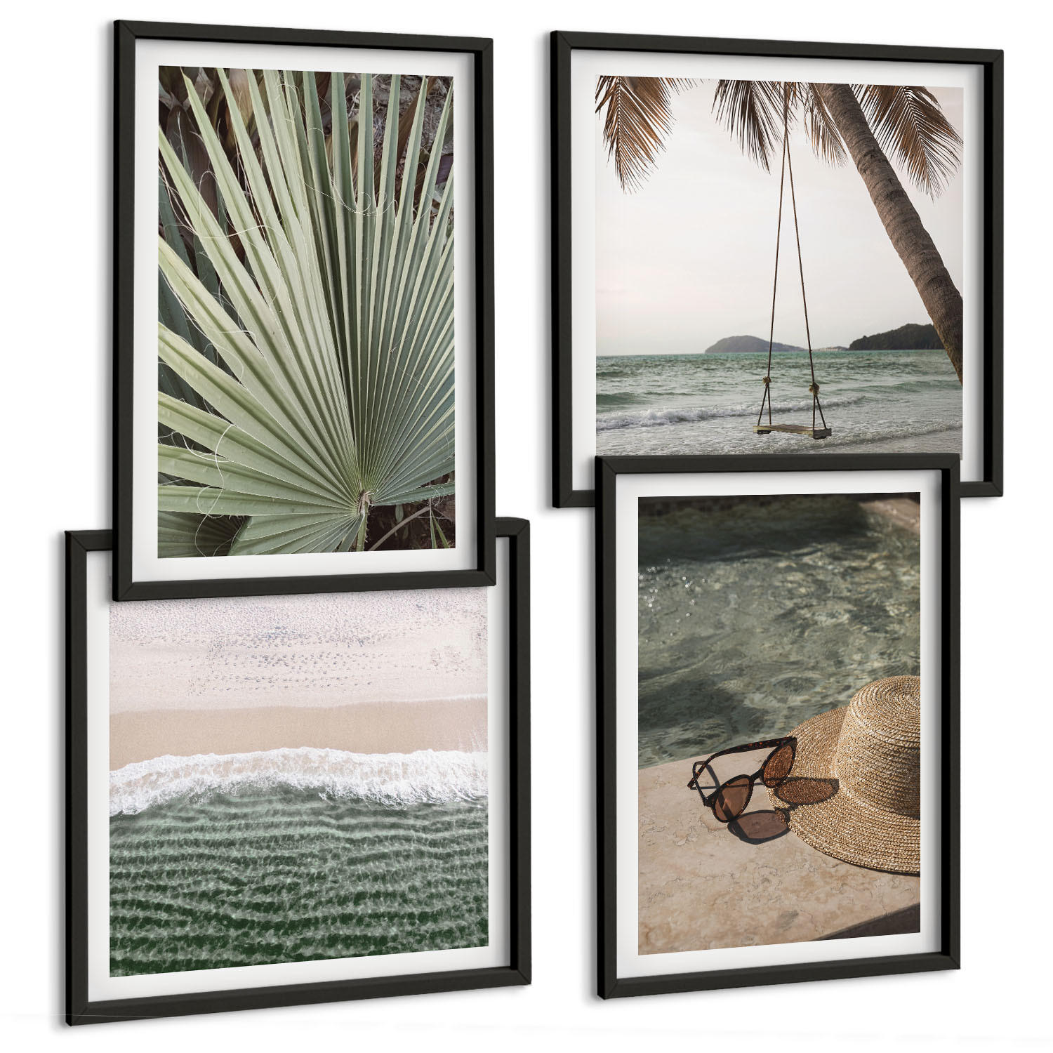 BILDER SET 4er Set - 50x50 cm & 40x60 cm Schwarzer Rahmen - Strandschaukel-Blätterurlaub - Schwarz, Kunststoff (50/50cm) - TULUP