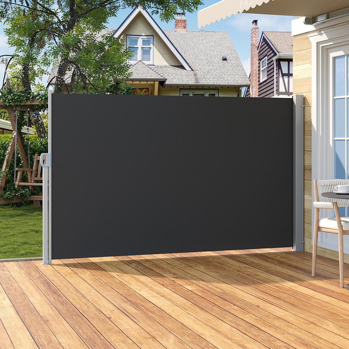 SICHT- und Windschutz Seitenmarkise für Balkon und Terrasse in Dunkelgrau, 180 x 300 cm - Schwarz, Kunststoff (300/180cm) - Livingandhome