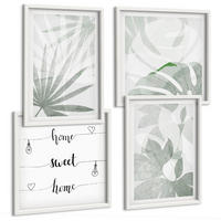 BILDER SET 4er Set - 50x50 cm & 40x60 cm Weißer Rahmen - Die Blätter der Pflanzen sind grünlich-grau. - Weiß, Kunststoff (50/50cm) - TULUP