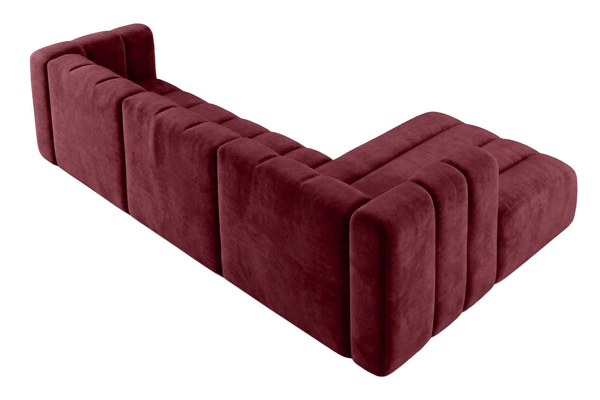 ECKSOFA Modulares In L-Form, Velvet-Stoff Riviera, Rotwein, Rechts, GRAND 318 cm - Dunkelrot, Holz (318/179cm) - Kaiser Möbel